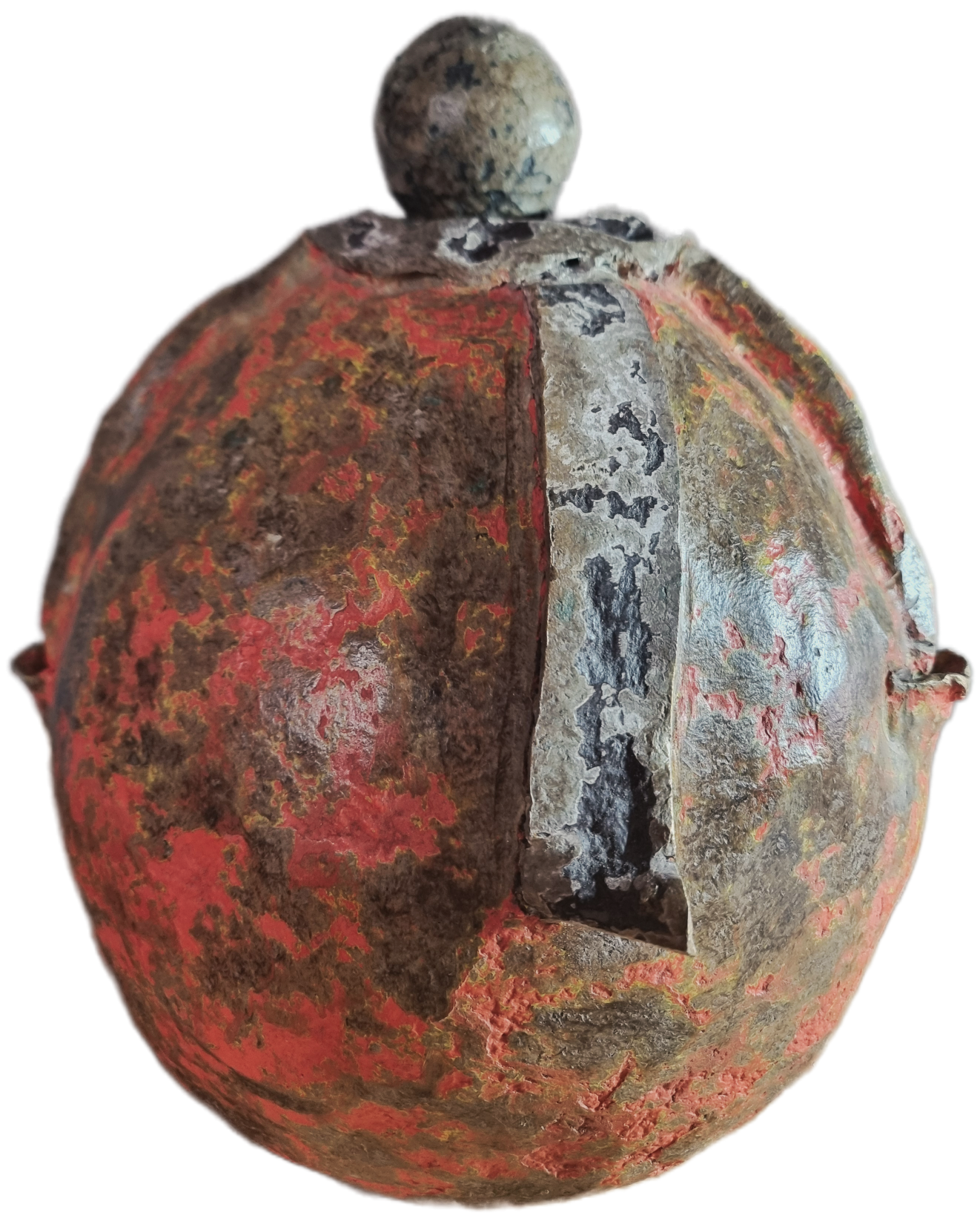 Sculpture artisanale ronde en papier mâché patiné création décorative Ayãm